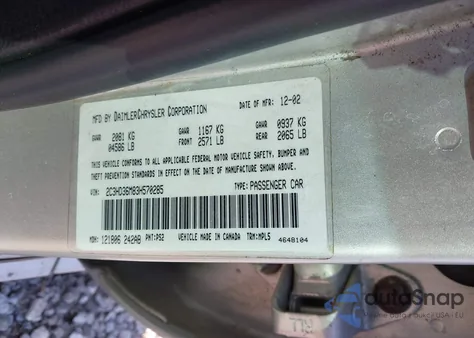 2003 Chrysler Concorde Lxi from USA, damaged, VIN 2C3HD36M83H570285